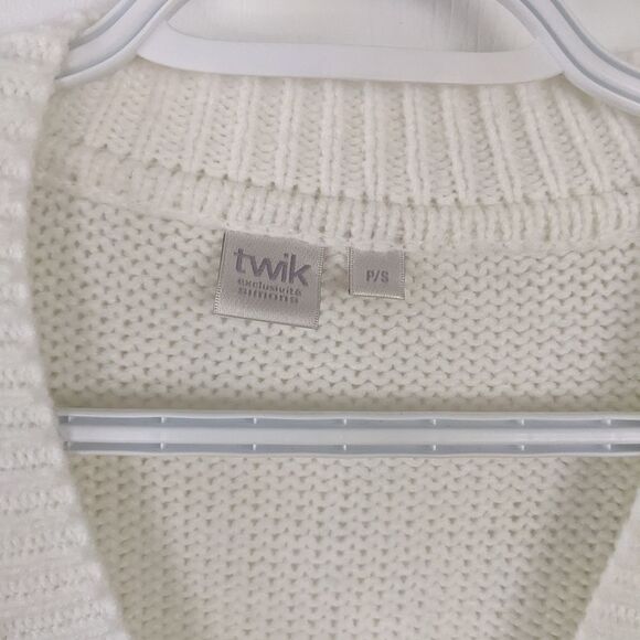 Twik beige button front knit cardigan floral embroidery size Small @B6 - Picture 5 of 10